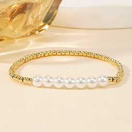 Bohemian Brass & Plastic Imitation Pearl Beaded Stretch Bracelets for Women