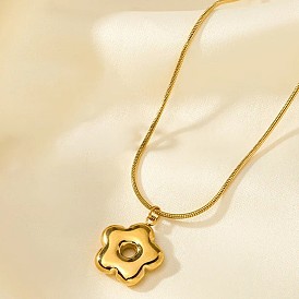 304 Stainless Steel Flower Pendant Round Snake Chain Necklaces for Women