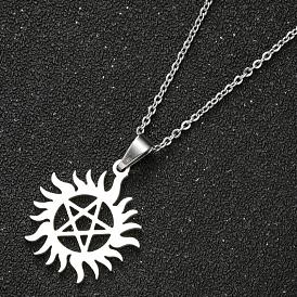 Geometric Five-pointed Star Pendant 18K Necklace with Sunflower Clavicle Chain for Women