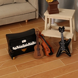 Resin Musical Instrument Miniature Ornaments, Micro Landscape Dollhouse Accessories, Piano & Guitar & Cello & Ukulele