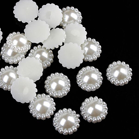 ABS Plastic Imitation Pearl Cabochons, Flower, 9x3mm, about 1000pcs/bag