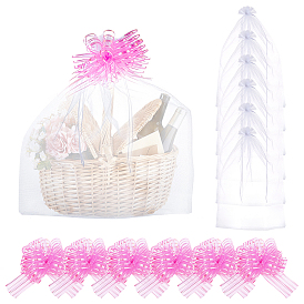 6Pcs Rectangle Organza Packing Drawstring Bags, with 6Pcs Silk Pull Bows