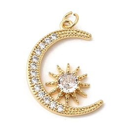 Латунные микропаве прозрачные подвески с фианитом, луна с солнечными чарами, долговечный, стойки покрытие, без свинца и без кадмия
