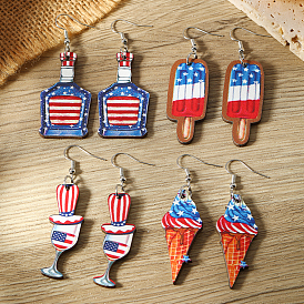 American Independence Day Ice Cream Wood Dangle Earrings, Independence Day Earrings