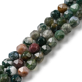 Natural Indian Agate Beads Strands, Faceted, Round