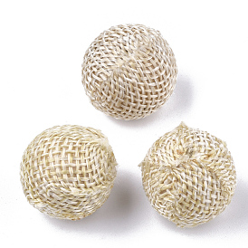 Perles tissées à la main de chanvre, avec du bois à l'intérieur, ronde, pas de trous / non percés