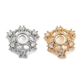 Brass Micro Pave Clear Cubic Zirconia Bead Caps, Flower with Star