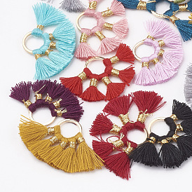 Polycotton(Polyester Cotton) Tassel Pendant Decorations, with Brass Findings and Metallic Cord