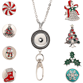 Наборы для изготовления ожерелий своими руками, в комплект входят пуговицы-кнопки из сплава со стразами на рождественскую тематику, устойчивые к потускнению 304 ожерелья из нержавеющей стали с цепочками