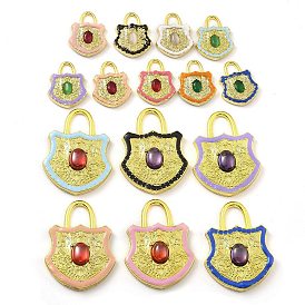 Rack Plating Brass Glass Pendants, with Enamel, Long-Lasting Plated, Lead Free & Cadmium Free, Real 18K Gold Plated, Lock