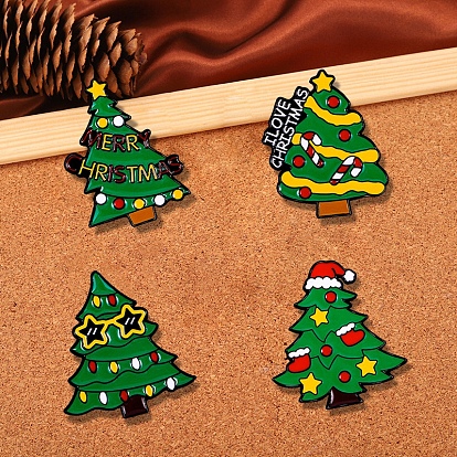Weihnachtsbaum-Broschen aus Legierung, schwarze Emaille-Anstecker