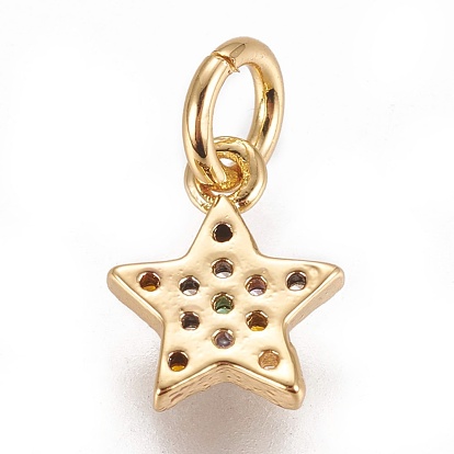 Brass Micro Pave Cubic Zirconia Charms, Star, Colorful