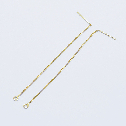 Brass Earring Findings, Ear Threads, with Loop, Long-Lasting Plated, Nickel Free