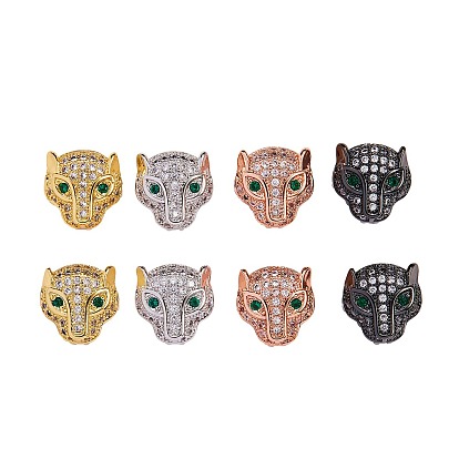 Rack Plating Brass Micro Pave Cubic Zirconia Leopard Hollow Beads, Cadmium Free & Lead Free
