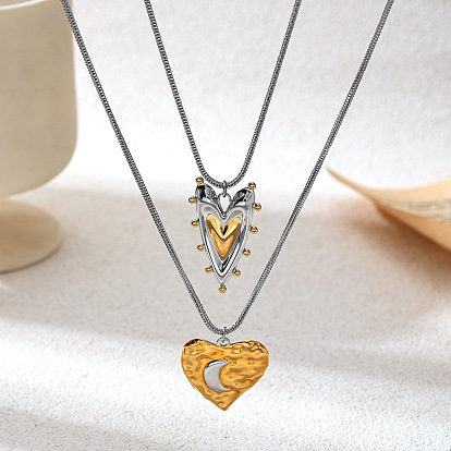 Collares con colgante de corazón de acero inoxidable bicolor para mujer