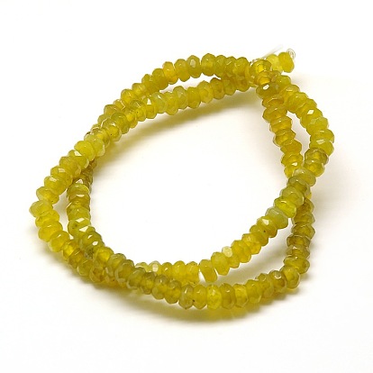 Natural Olive Jade Beads Strands, Faceted, Rondelle, 6x4mm, Hole: 1mm, about 100pcs/strand, 15.7 inch