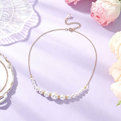 Круглые белые ракушечные жемчужины градуированные бусины ожерелья для женщин, с 304 кабельными цепочками из нержавеющей стали