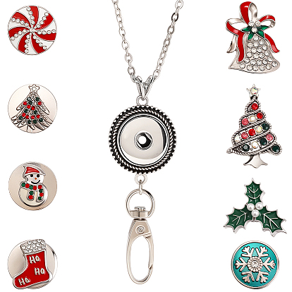 Наборы для изготовления ожерелий своими руками, в комплект входят пуговицы-кнопки из сплава со стразами на рождественскую тематику, устойчивые к потускнению 304 ожерелья из нержавеющей стали с цепочками