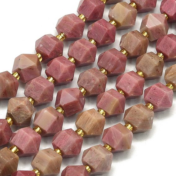 Природные родонит бисер нитей, граненые, восьмиугольный