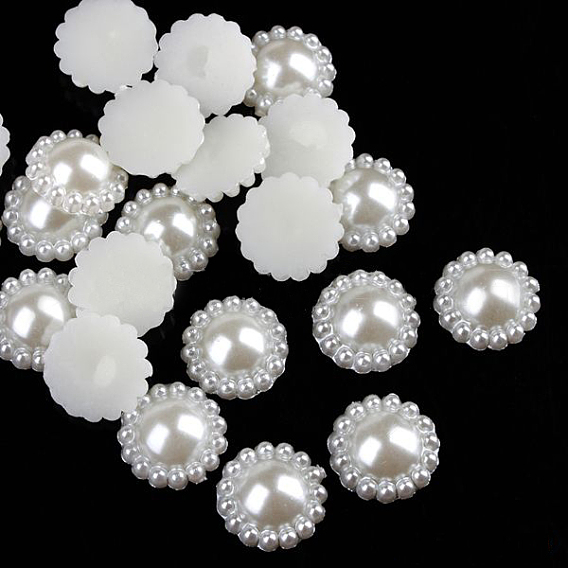 ABS Plastic Imitation Pearl Cabochons, Flower, 9x3mm, about 1000pcs/bag