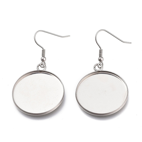304 Stainless Steel Earring Hooks, with Blank Pendant Trays, Flat Round Setting for Cabochon