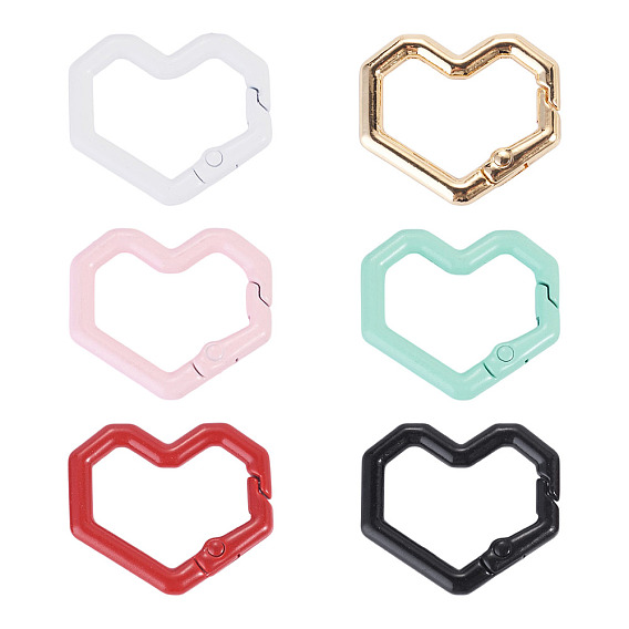 6Pcs Heart Alloy Spring Gate Rings