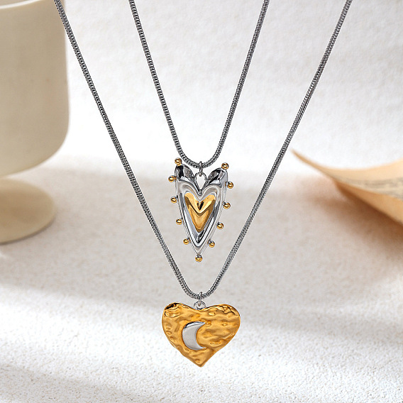 Duo Tone 304 Stainless Steel Heart Pendant Necklaces for Women