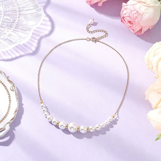 Круглые белые ракушечные жемчужины градуированные бусины ожерелья для женщин, с 304 кабельными цепочками из нержавеющей стали