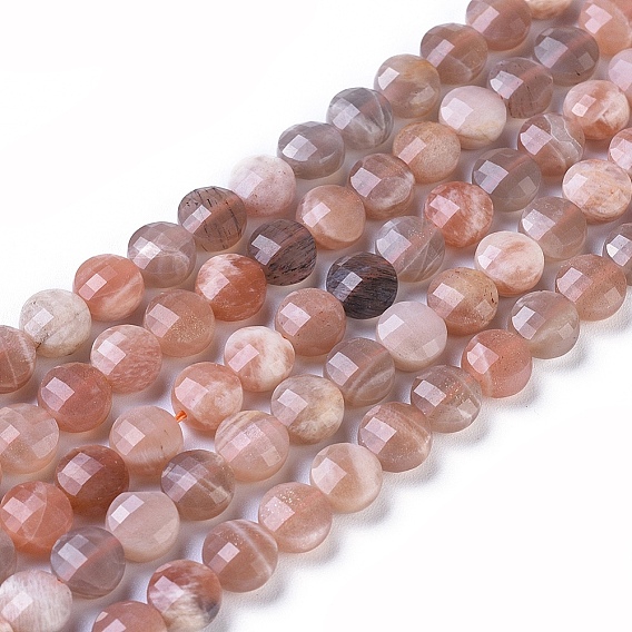 Natural Multi-Moonstone Beads Strands, Faceted, Flat Round