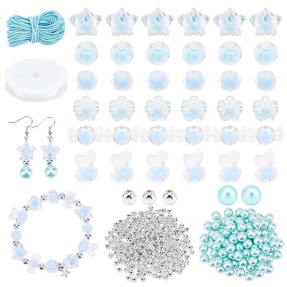DIY Acrylic Beads Bracelet Making Kit, Including Transparent Transparent & Pearl & Plating Acrylic Beads, Elastic Thread