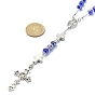 Glass Rosary Bead Necklaces, Alloy Virgin Mary with Cross Pendant Necklace for Women