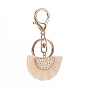 Raffia Tassel Pendants Keychain, with Alloy Swivel Key and Brass Jump Rings