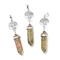 Gemstone Pointed Big Pendants, with Platinum Plated Brass Findings, Faceted, Bullet & Tree of Life