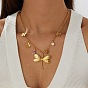 304 Colliers pendentifs en acier inoxydable avec nœud papillon et libellule pour femmes, avec imitation perle en plastique et résine