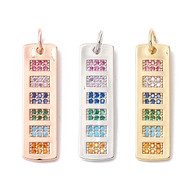 Brass Micro Pave Colorful Cubic Zirconia Pendants,  Cadmium Free & Lead Free, Rectangle