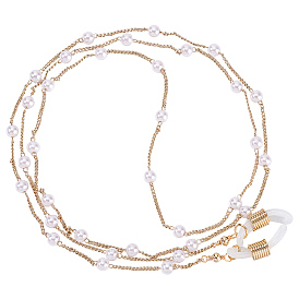 1латунные цепочки для очков, шейный ремешок для очков, с пластиковыми круглыми бусинами и резиновыми петлями на концах, белые