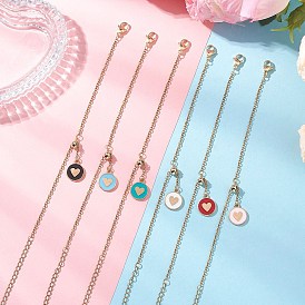 Регулируемые 304 браслеты-слайдеры из нержавеющей стали с якорной цепочкой, плоско-круглые с сердцем, с сплава эмали прелести