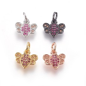 Brass Micro Pave Cubic Zirconia Charms, Bees