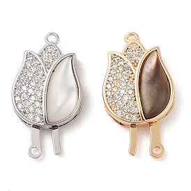 Brass Micro Pave Clear Cubic Zirconia Shell Box Clasps, Flower