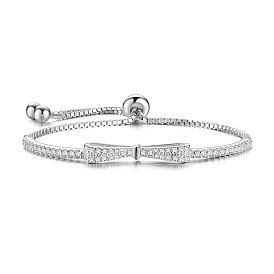 SHEGRACE 925 Sterling Silver Bracelets, with Grade AAAA Cubic Zirconia, Bowknot, Clear