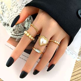 Minimalist Pearl Heart Ring Set - 5 Pieces of Chic Jewelry for Women's Party