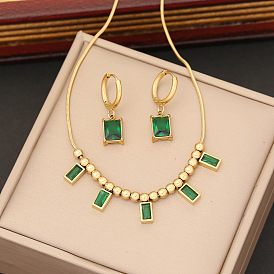 Stylish Green Zircon Necklace - Elegant Stainless Steel Collarbone Chain N1072
