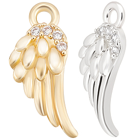 10Pcs 2 Colors Brass Micro Pave Clear Cubic Zirconia Charms, Wing