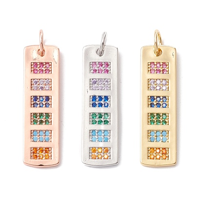Brass Micro Pave Colorful Cubic Zirconia Pendants,  Cadmium Free & Lead Free, Rectangle