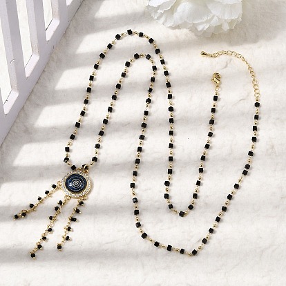 Подвеска-кулон в стиле бохо из латуни и смолы с многослойными кисточками, символизирующая сглаз., Ожерелья ручной работы из черных стеклянных звеньев в форме куба., стойки покрытие, долговечный, без кадмия и без свинца