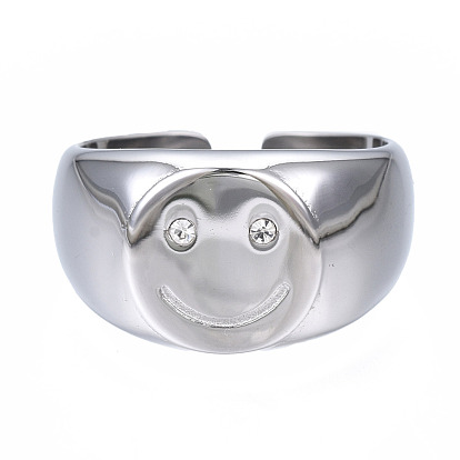 304 Stainless Steel Smiling Face Open Cuff Ring, Chunky Ring for Women