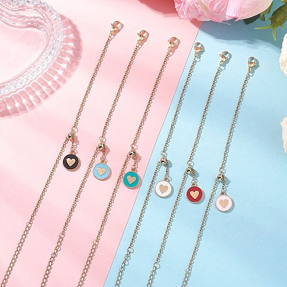 Регулируемые 304 браслеты-слайдеры из нержавеющей стали с якорной цепочкой, плоско-круглые с сердцем, с сплава эмали прелести