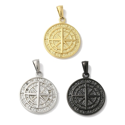 Ионное покрытие (ip) 304 подвески из нержавеющей стали, плоский круглый с подвеской в виде компаса