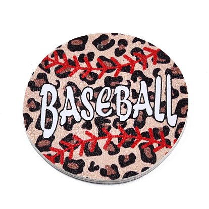 Подвески из искусственной кожи с леопардовым принтом, плоский круглый со словом бейсбол