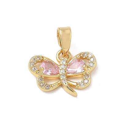 Brass Micro Pave Pink Cubic Zirconia Charms, Butterfly Charms
